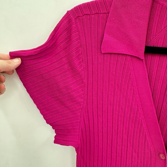 RAG & BONE ESME Woman pink ribbed stretch button collared polo midi shirtdress M - Picture 5 of 12